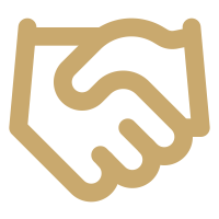 Gold-colored outline of two hands shaking.