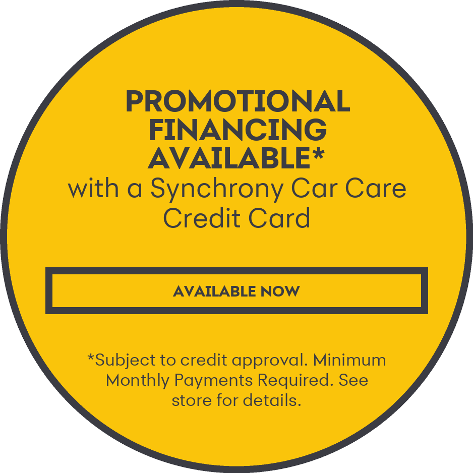Promotional financing available with a Synchrony Car Care credit card, noting that approval is subject to credit approval and minimum monthly payments are required.