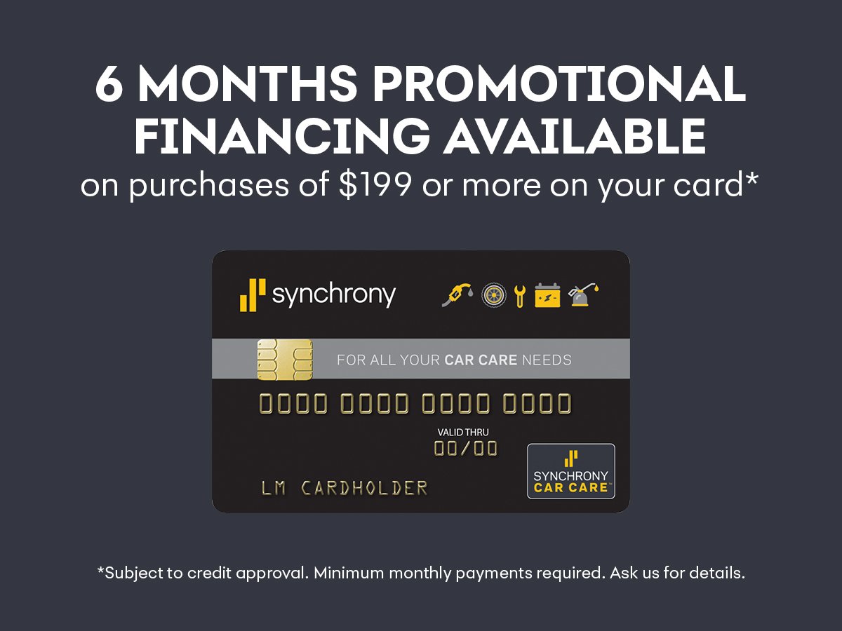 Synchrony Car Care credit card offering 6 months promotional financing on purchases of $199 or more