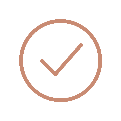Black background with a light pink checkmark inside a circle, symbolizing completion or approval.