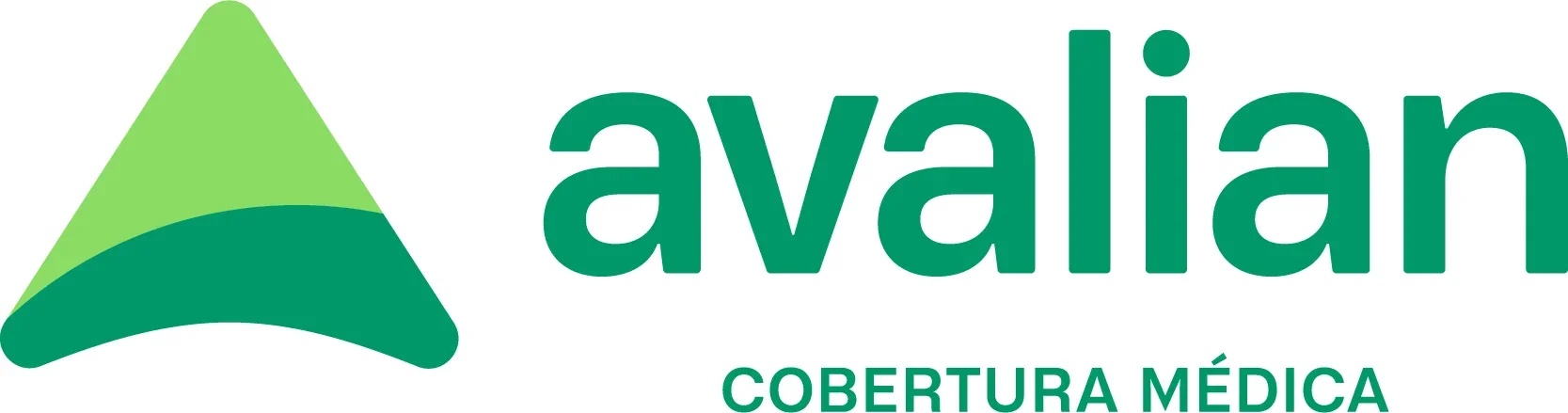 Logotipo con un triángulo estilizado en tonos verdes y texto que dice "avalian" y "cobertura médica".