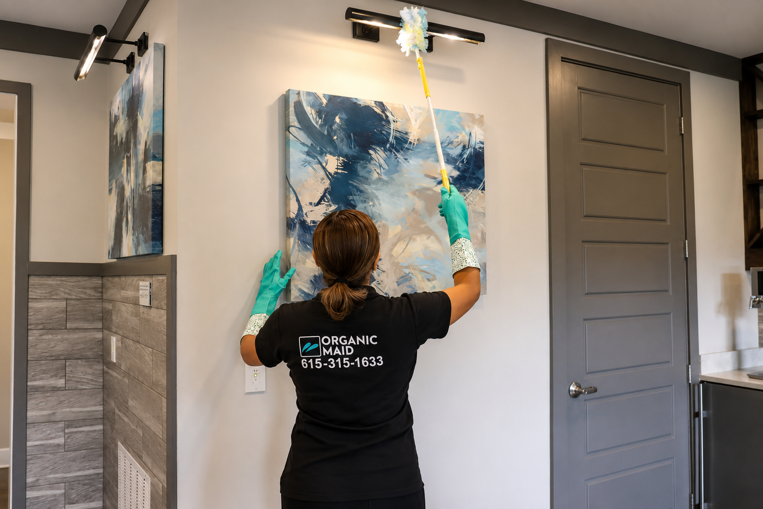 Dusting walls and high surfaces during house cleaning