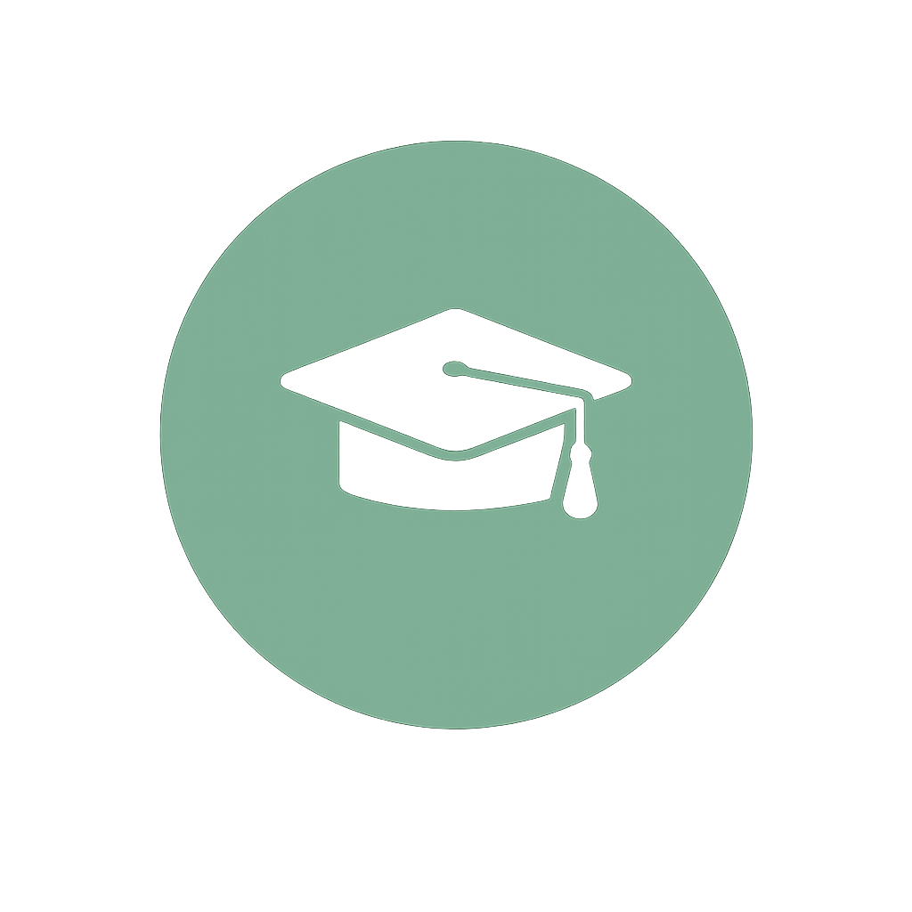 Icon of a graduation cap inside a green circle.