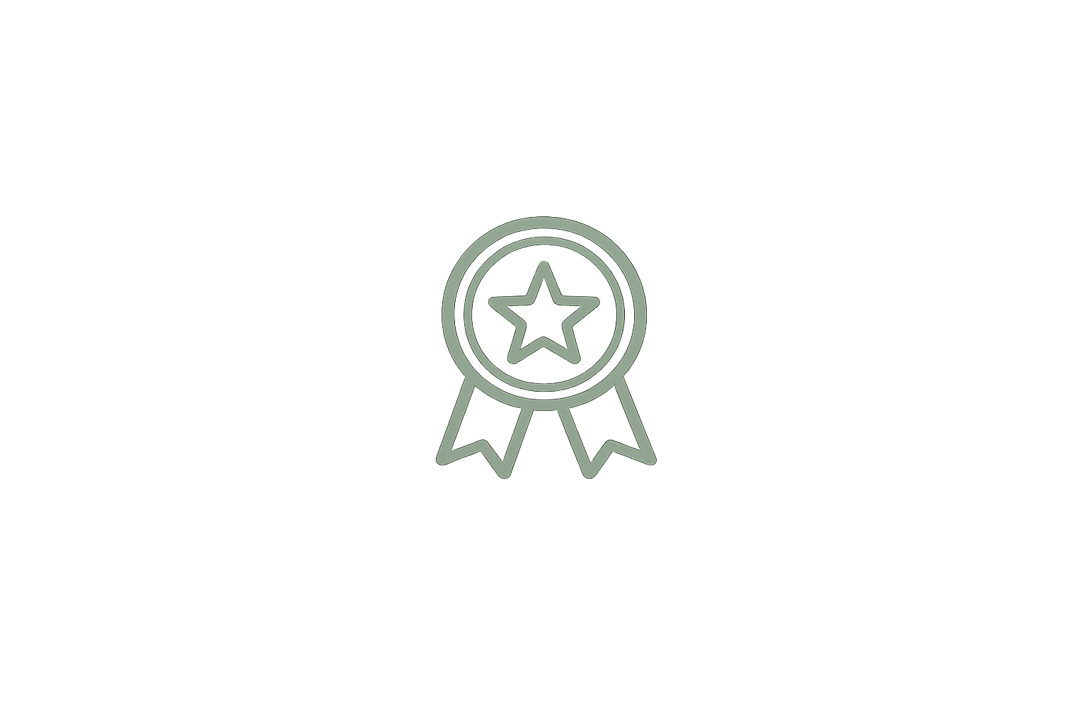 Outline of a medal with a star in the center and two ribbons hanging below.