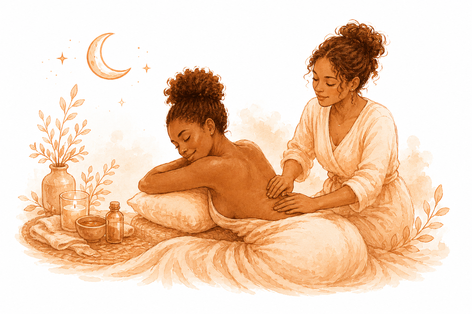 Postpartum doula ondersteunt een moeder met zachte aanraking en massage
