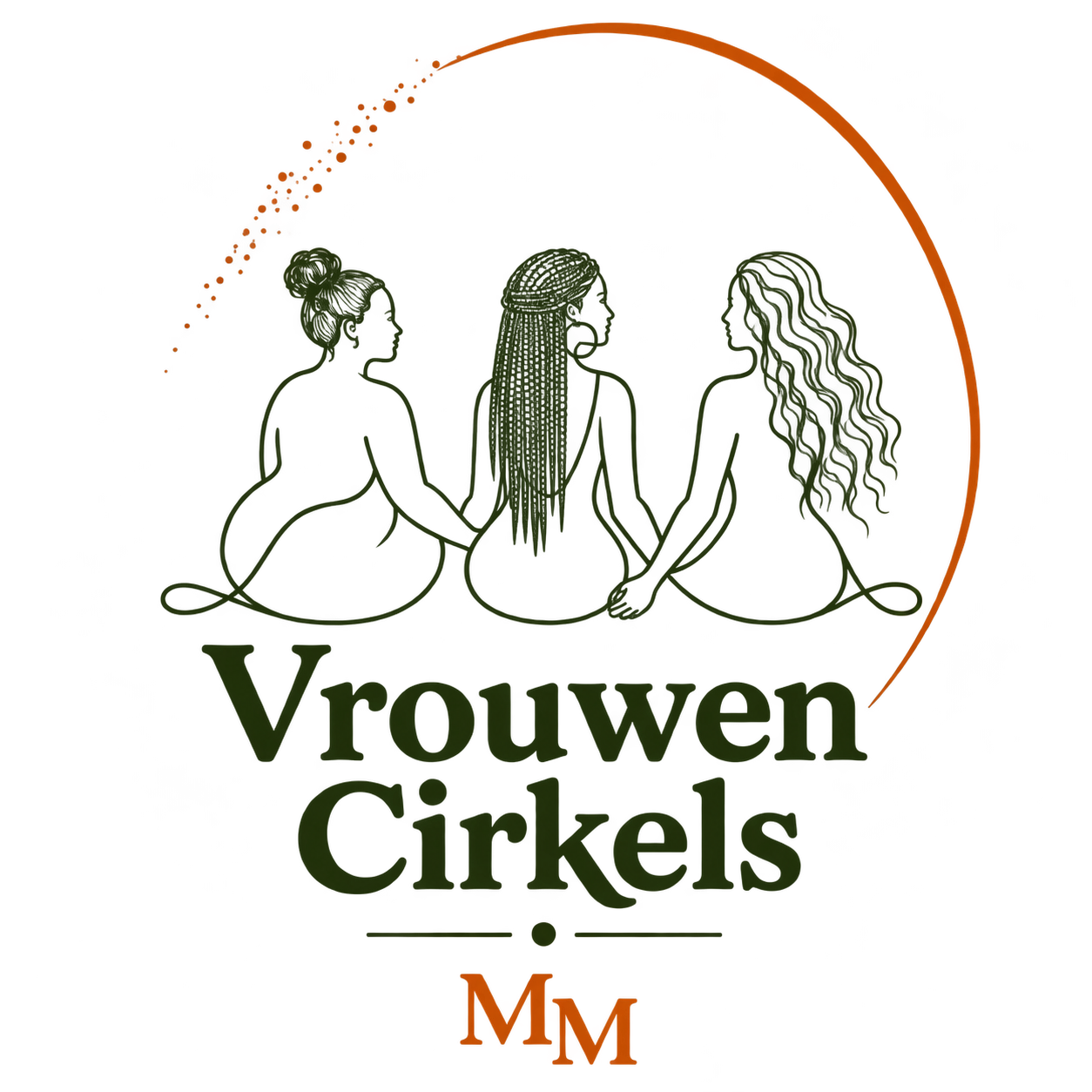 Vrouwen Cirkels · Mothers & Moon, lijnillustratie van vrouwen in verbinding onder de maan.
