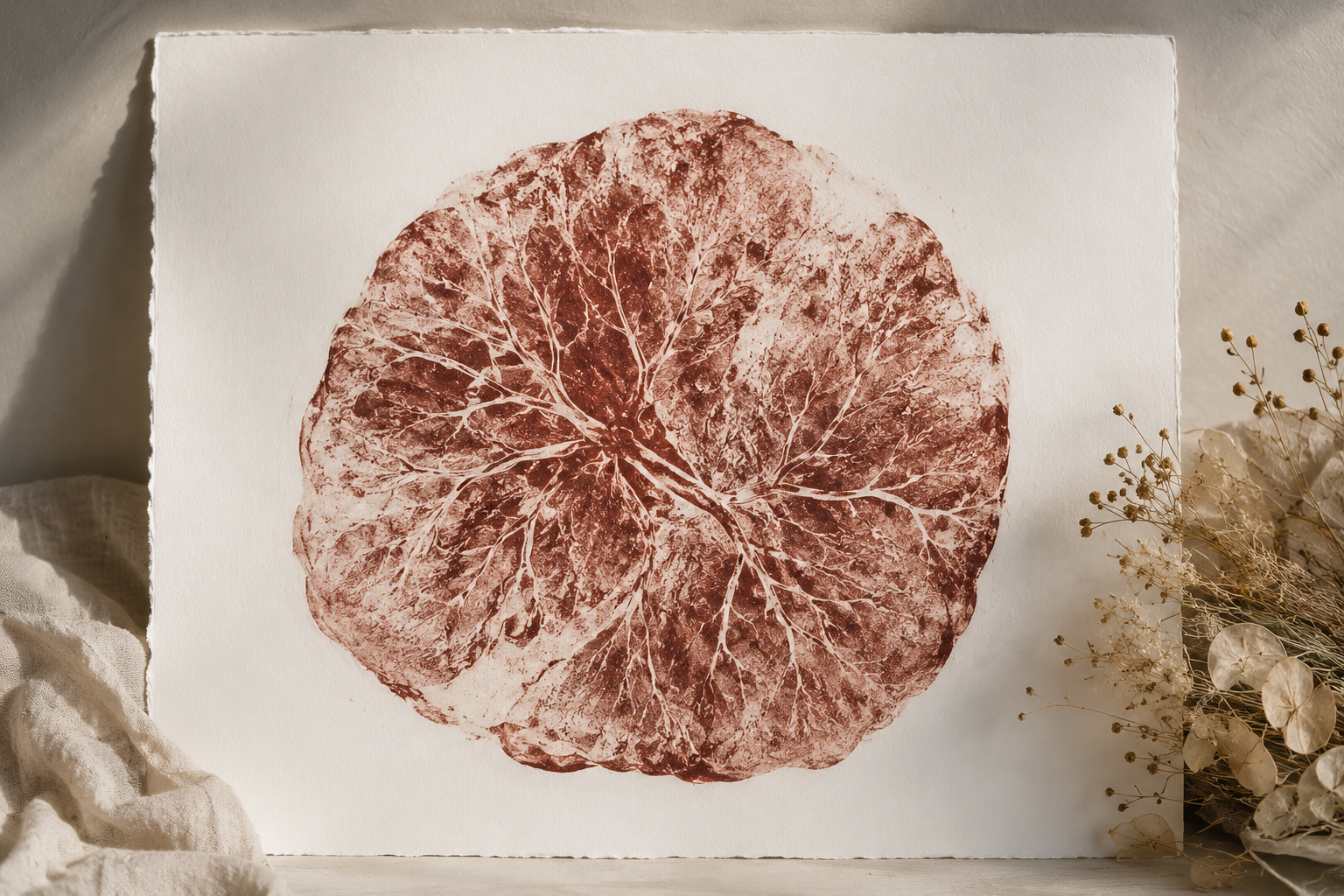 Roodbruine Placenta Print met het natuurlijke patroon van de placenta
