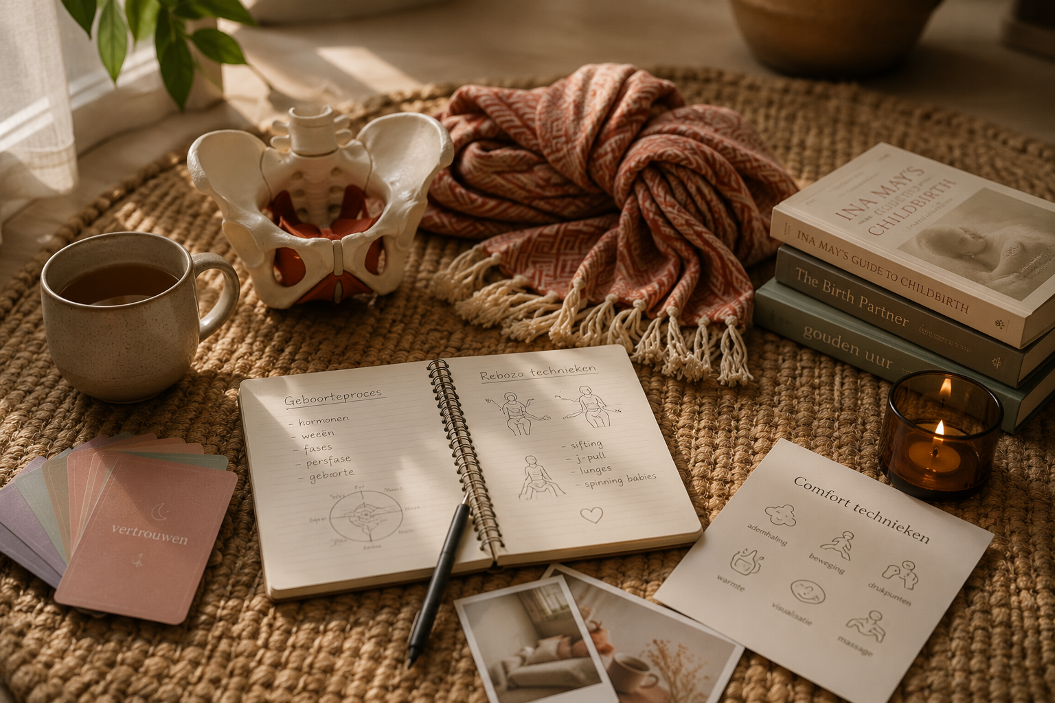 Rebozo, werkboeken en geboortematerialen voor de stap Voorbereiden van de Mothers & Moon Methode