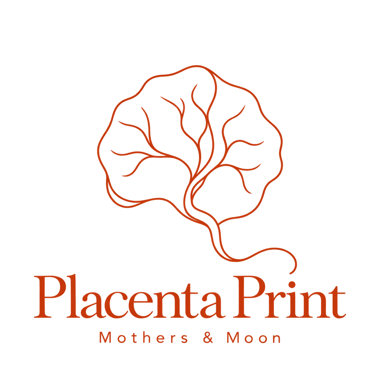 Placenta Print · Mothers & Moon, lijnillustratie van de placenta en haar vertakkingen.