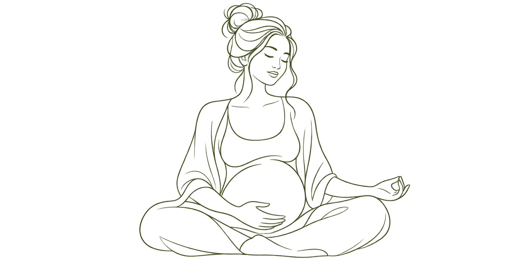 One-line illustratie van een zwangere vrouw in meditatie met haar handen op haar buik