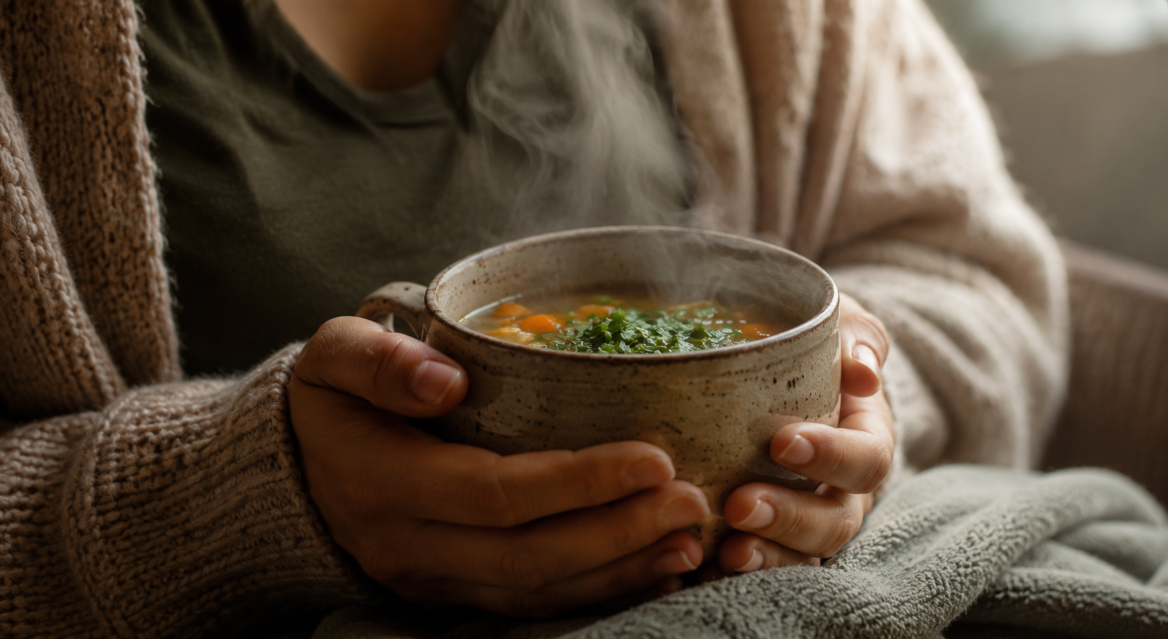 Postpartum doula biedt warme soep aan tijdens de kraamperiode.