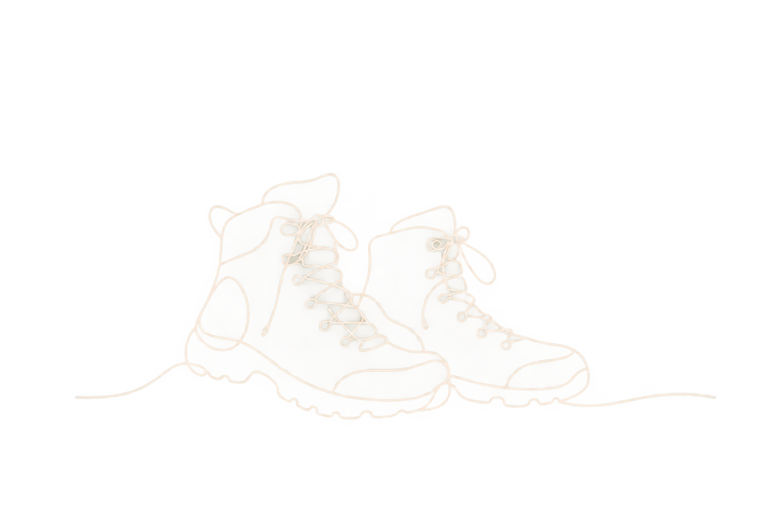 Minimalistische one-line illustratie van twee wandelschoenen, passend bij de Meewandeling van Mothers & Moon.