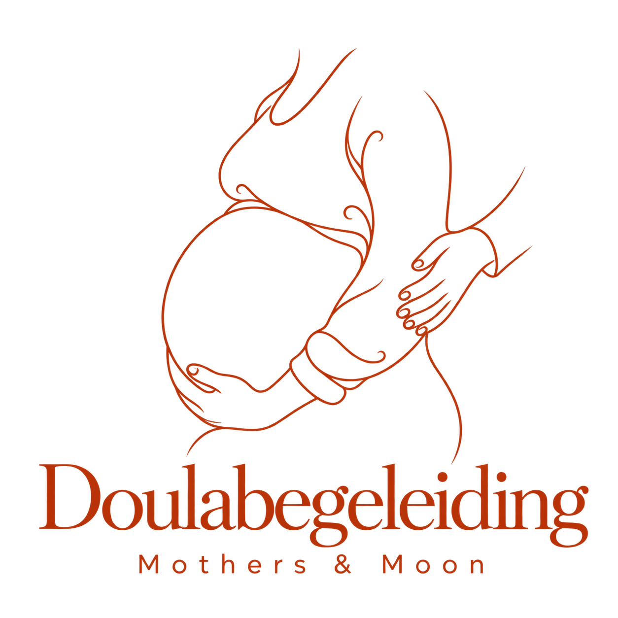 Doula support · Mothers & Moon, a line illustration of personal support during pregnancy.
