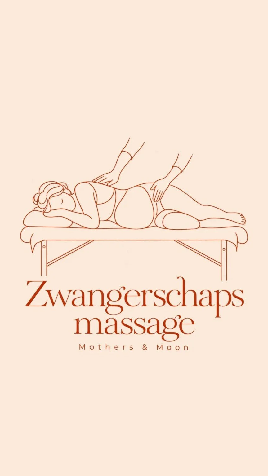 Pregnancy massage at Mothers & Moon: a line illustration of a pregnant woman receiving a massage.