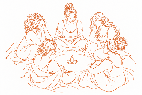 Women gathered in a circle by candlelight for the Beaver Moon