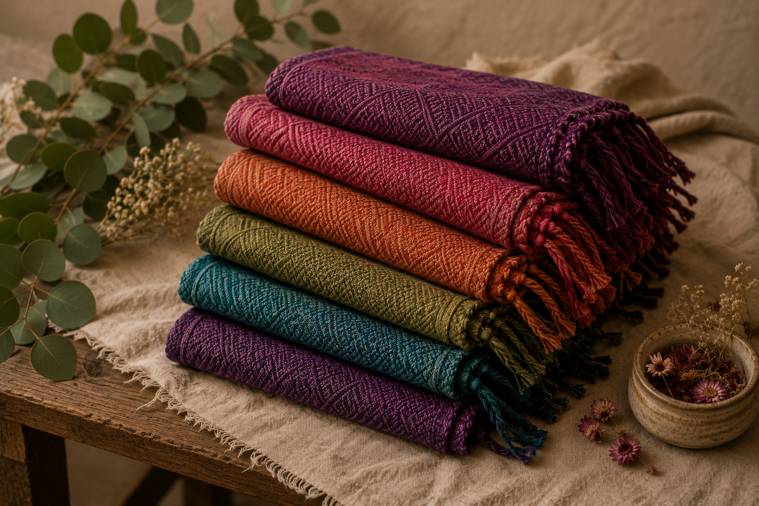 Kleurrijke rebozo’s voor een Closing the Bones-ritueel na de geboorte