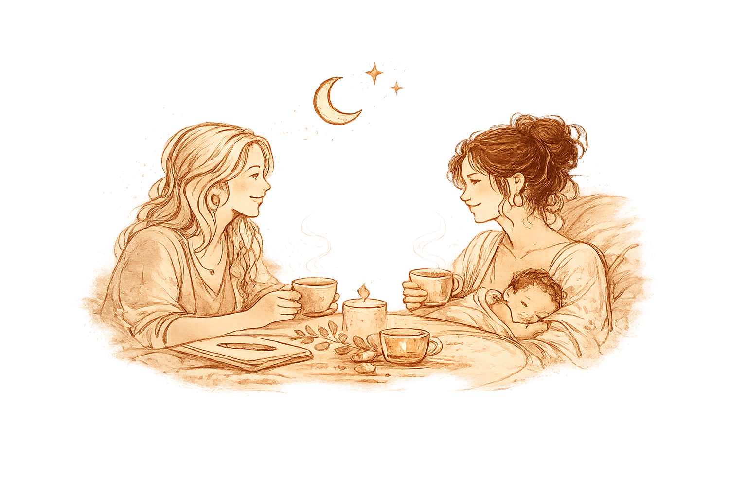 Doula en moeder blikken tijdens een postpartumgesprek samen terug op de bevalling