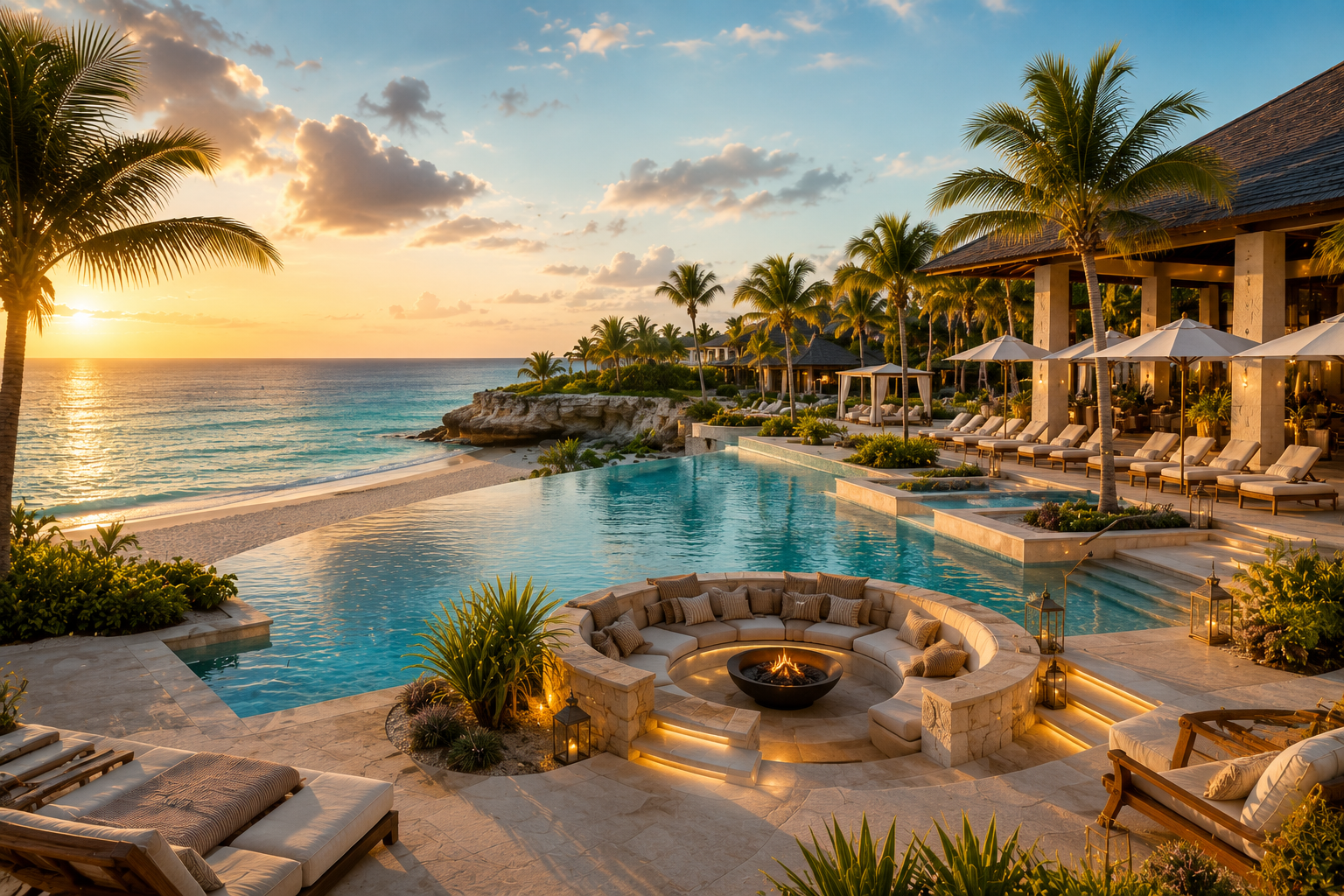Luxury all-inclusive beachfront resort with infinity pool and ocean views for tropical vacations.