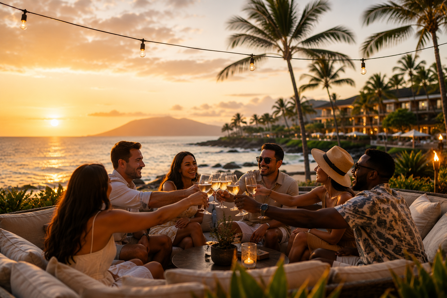 Group travelers enjoying a tropical beach vacation planned through Beckman Travel group travel services.