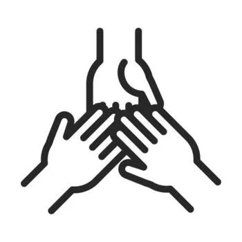 Illustration of three hands holding each other in a supportive gesture.
