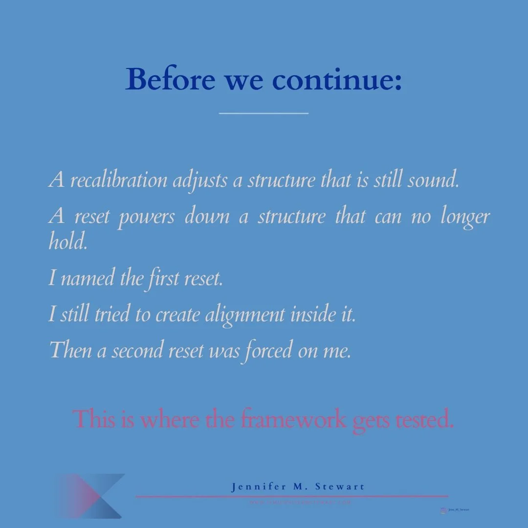 Part One named the difference between a reset and a recalibration. Part Two begins where the framework gets tested: when a new reset is forced on you. I did not choose what came next, but I chose how I would move through it. Not with certainty about 