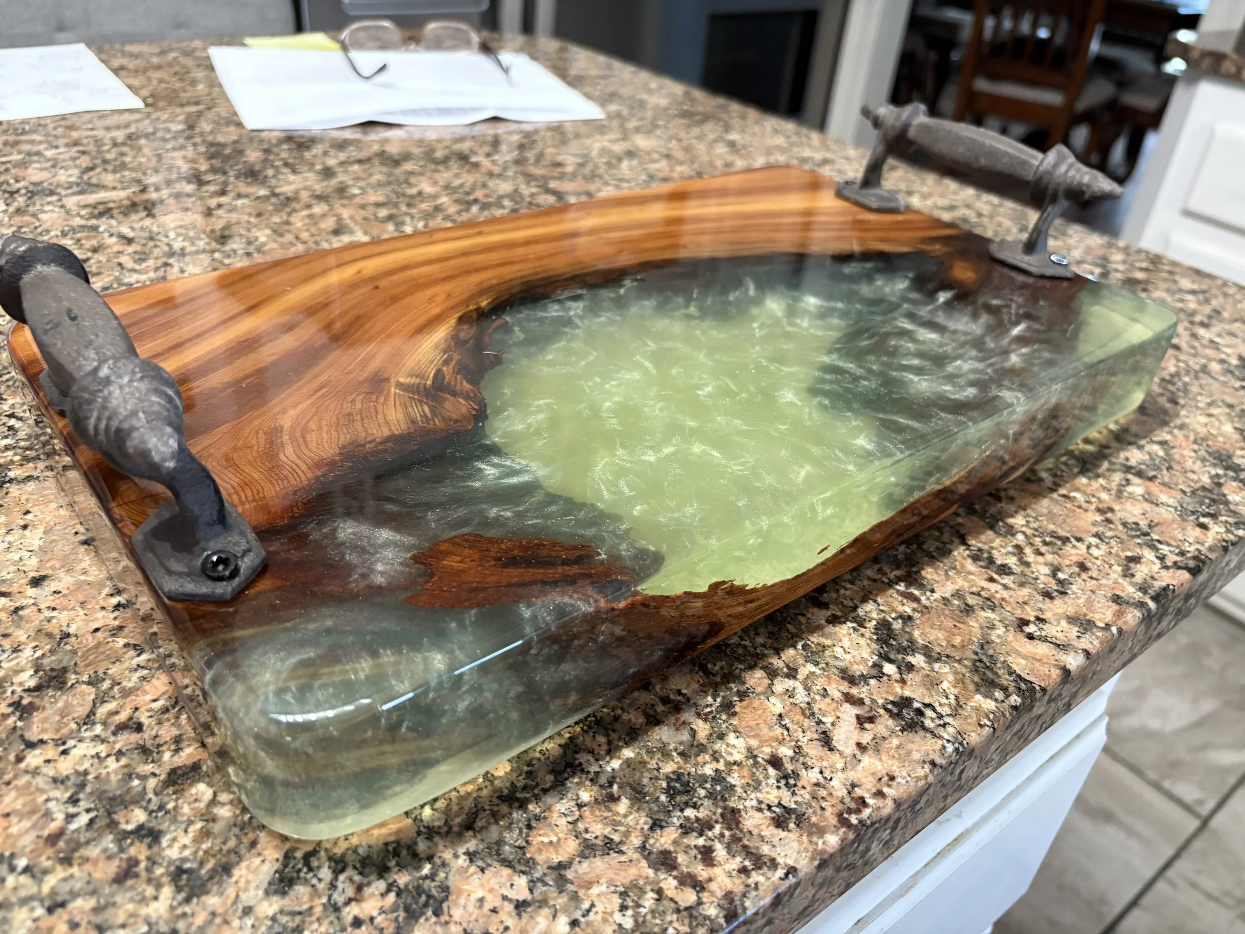 Cypress charcuterie board with green/clear epoxy