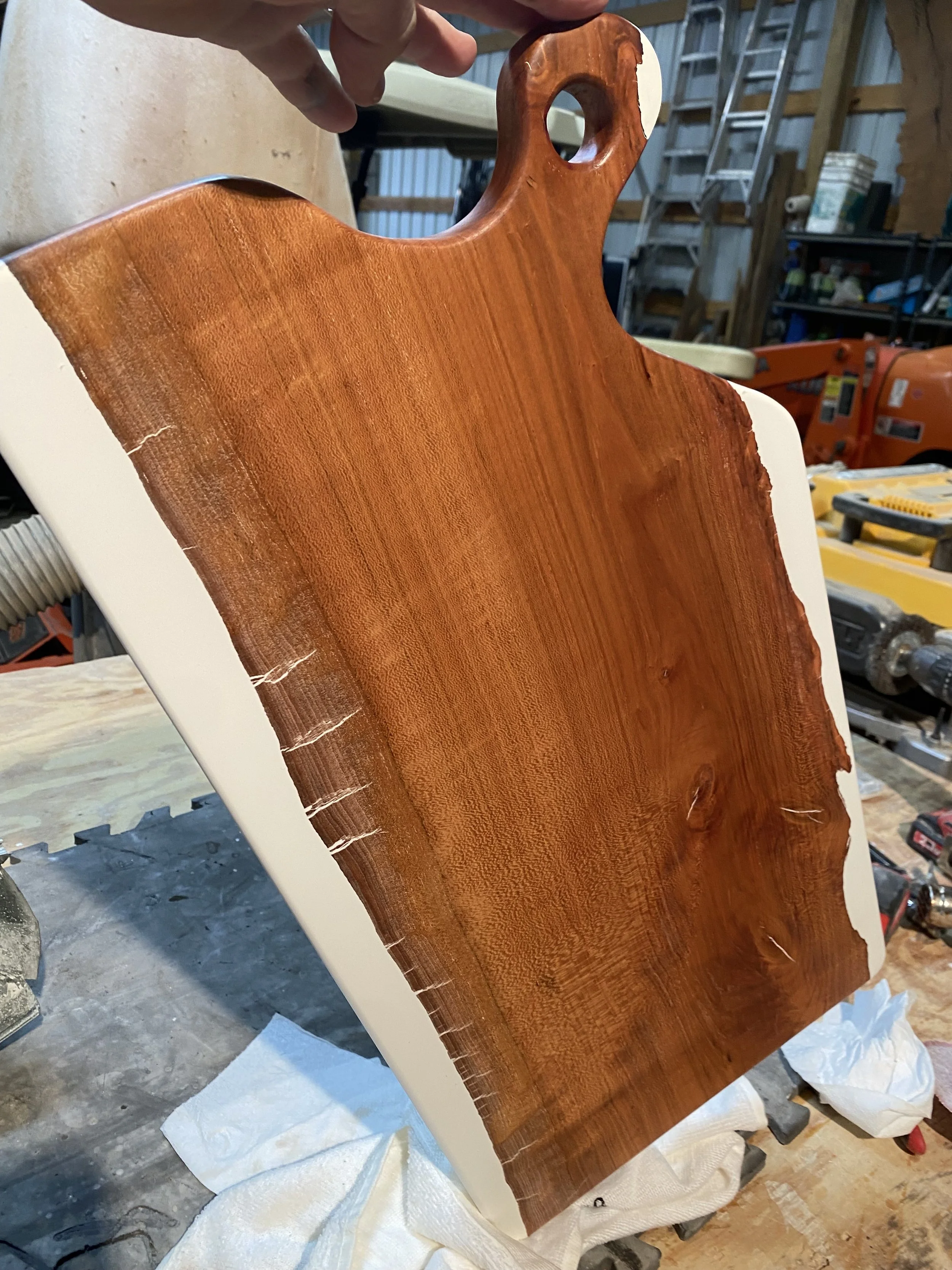 Cherry charcuterie board with white epoxy