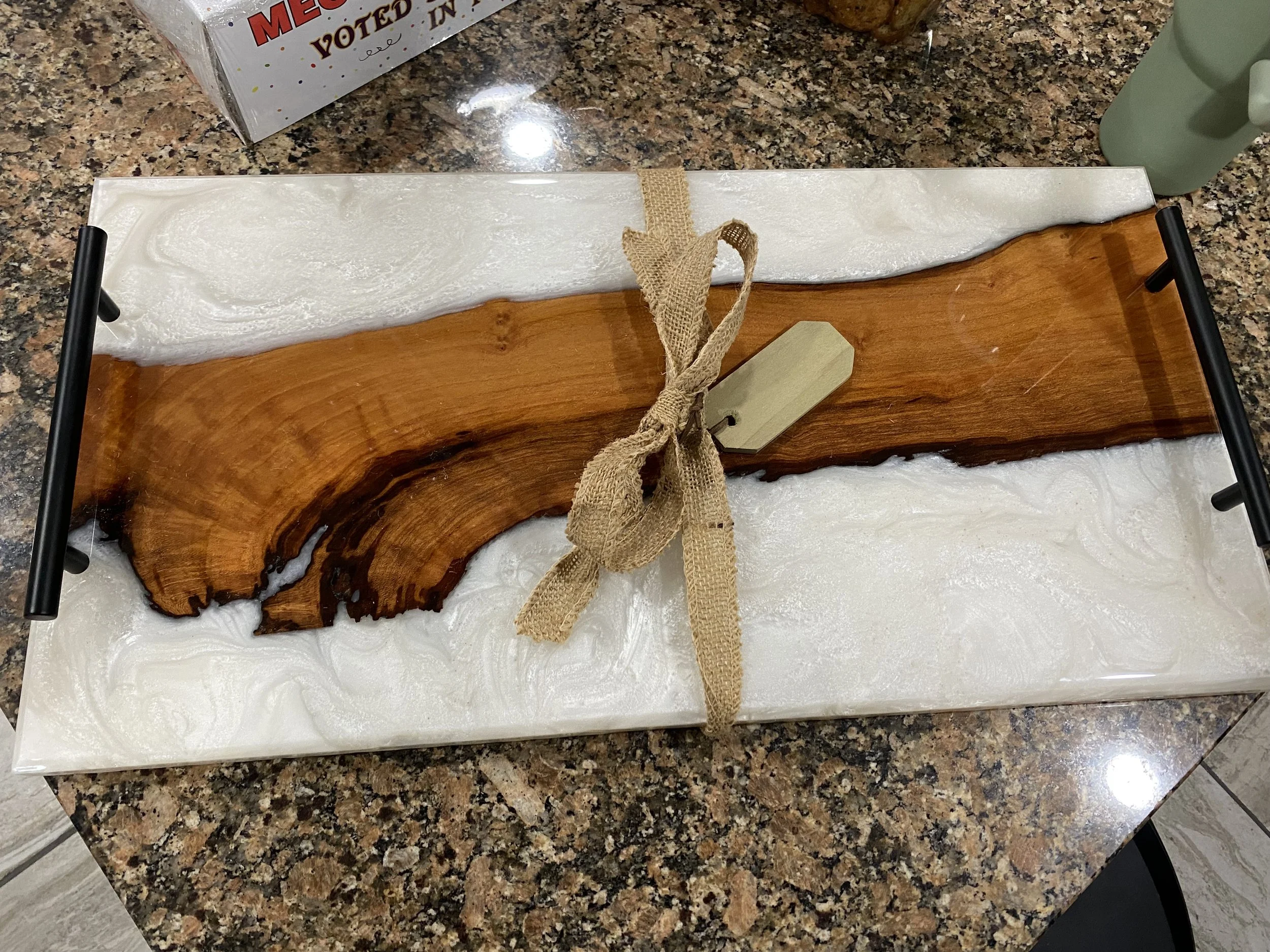 western cedar with white epoxy charcuterie board