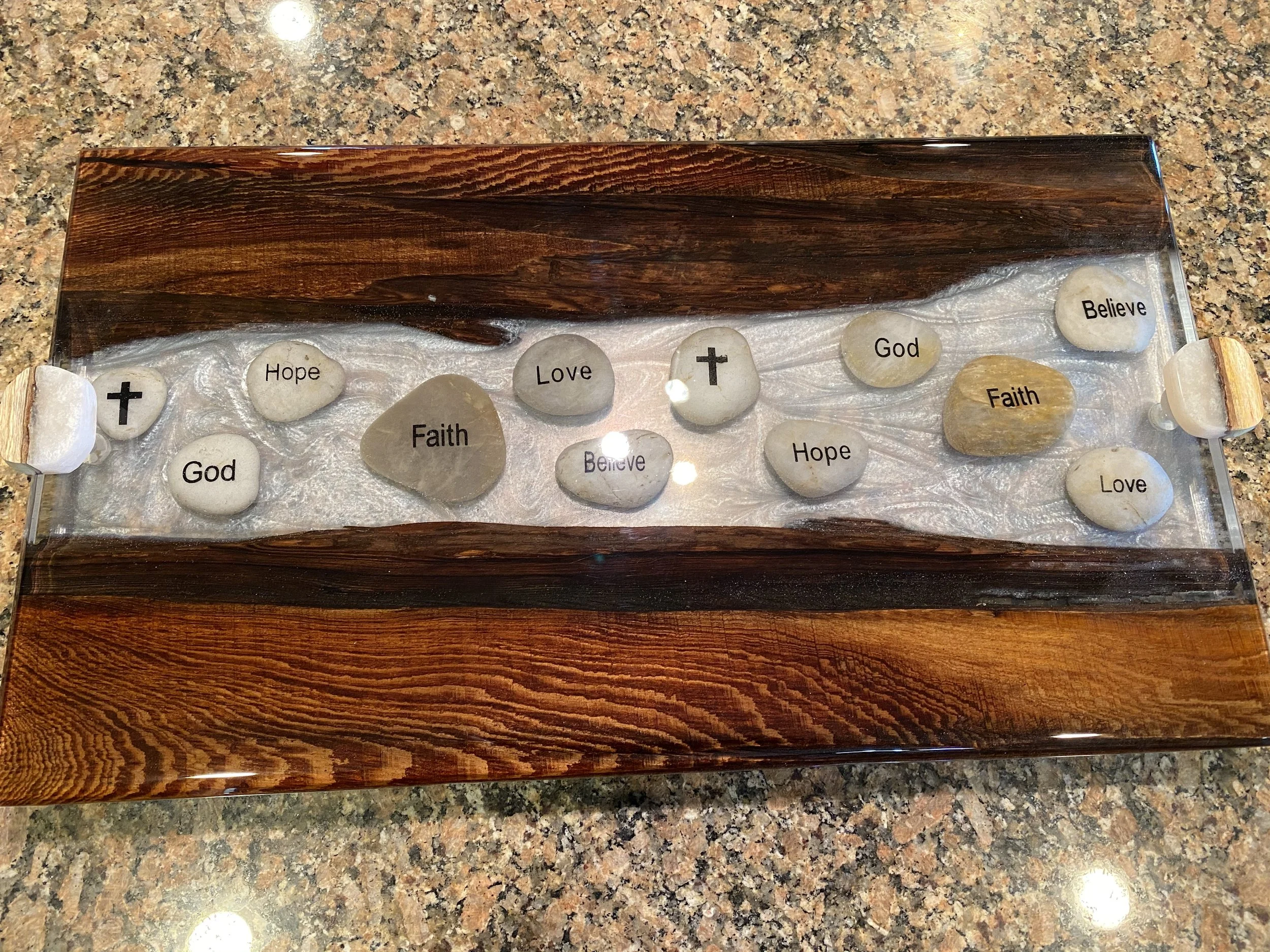 Sinker Cypress with white pearl epoxy and faith rocks