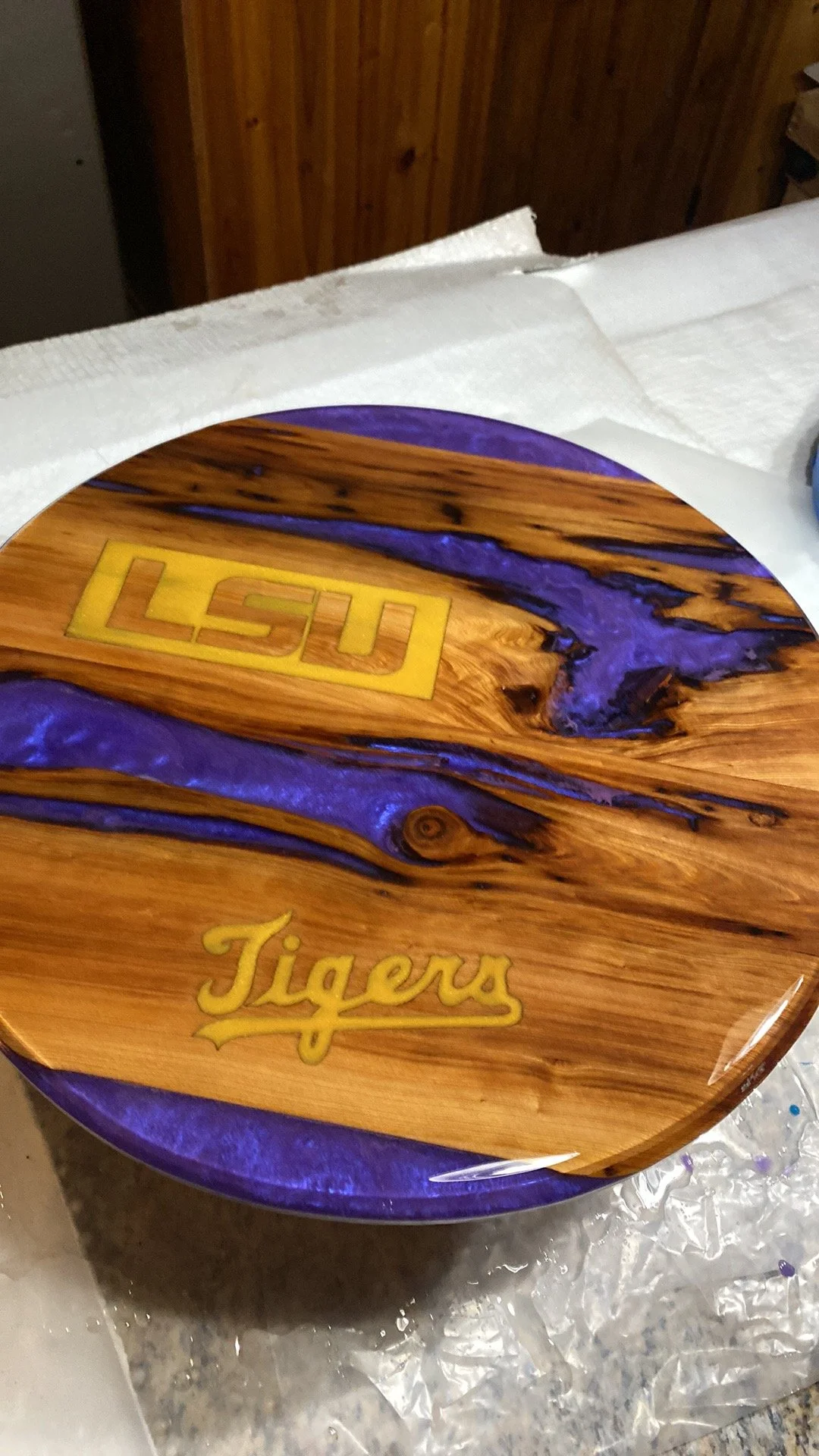 Custom Lazy Susan w/ LSU colored epoxy