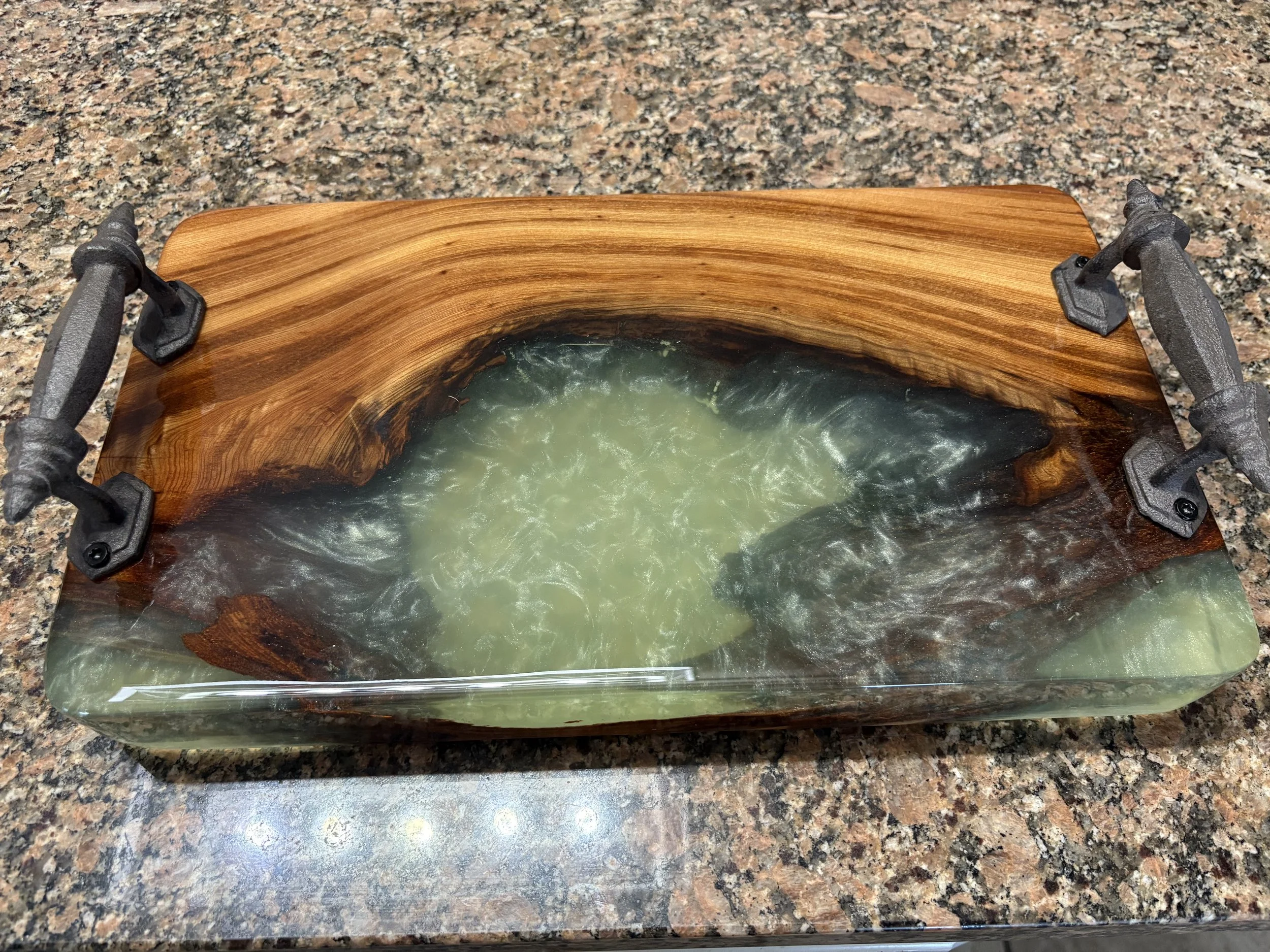 Cypress charcuterie board with green/clear epoxy