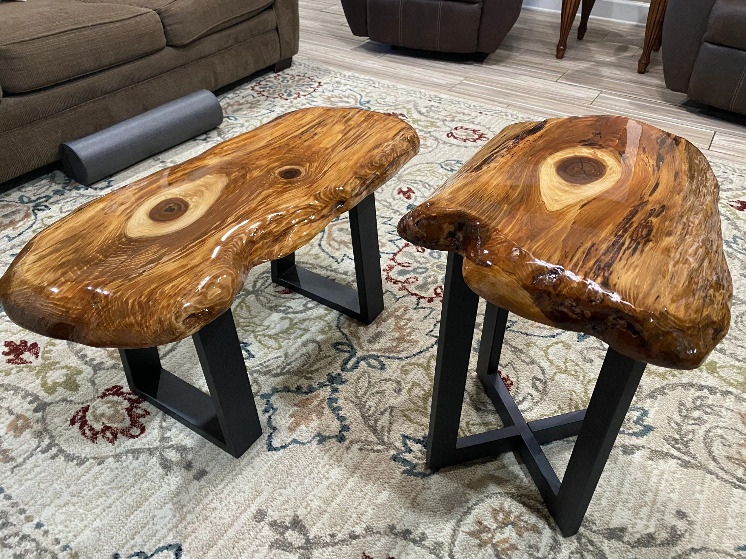 Cypress end tables with clear epoxy