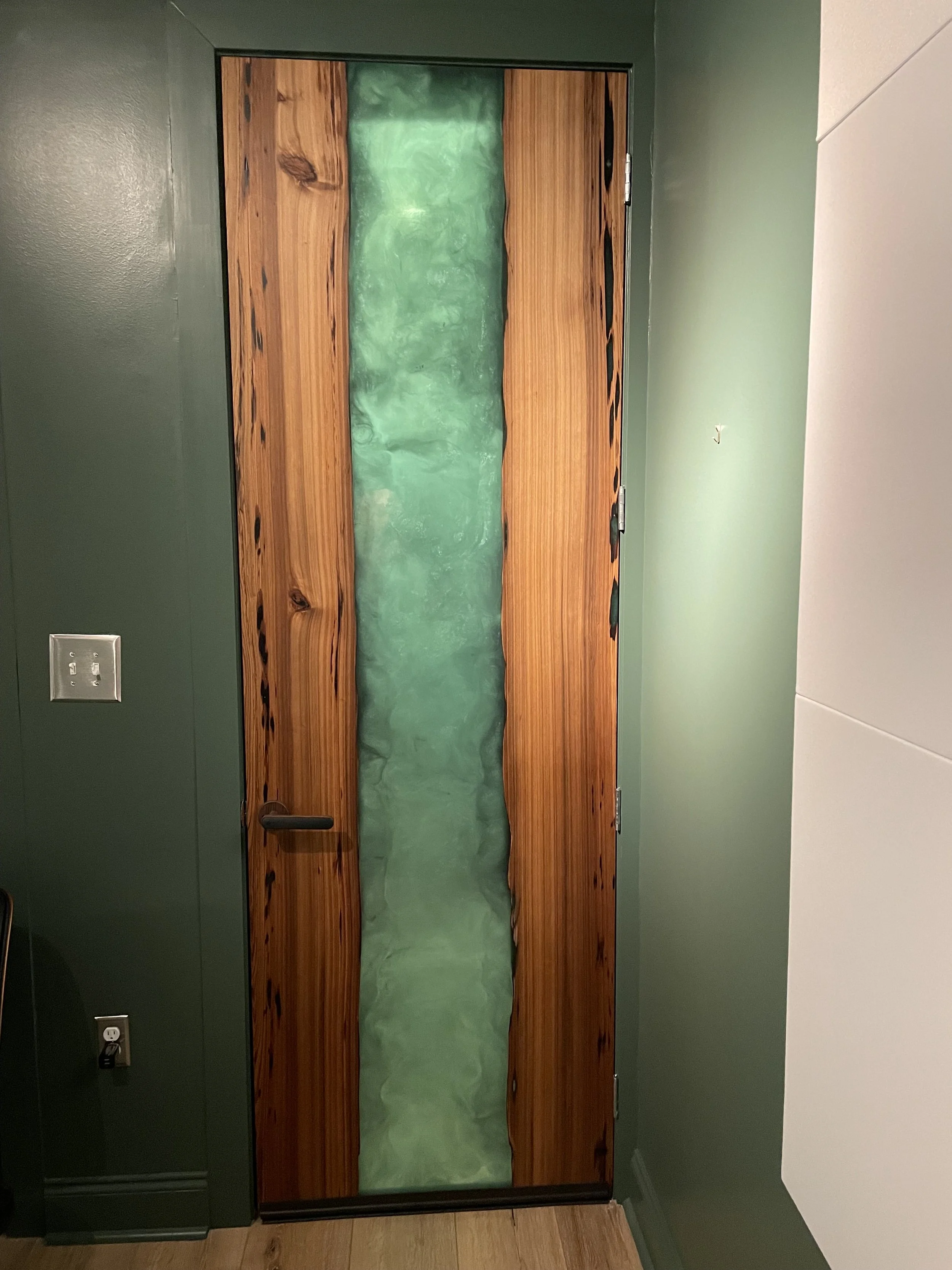 River door with green epoxy