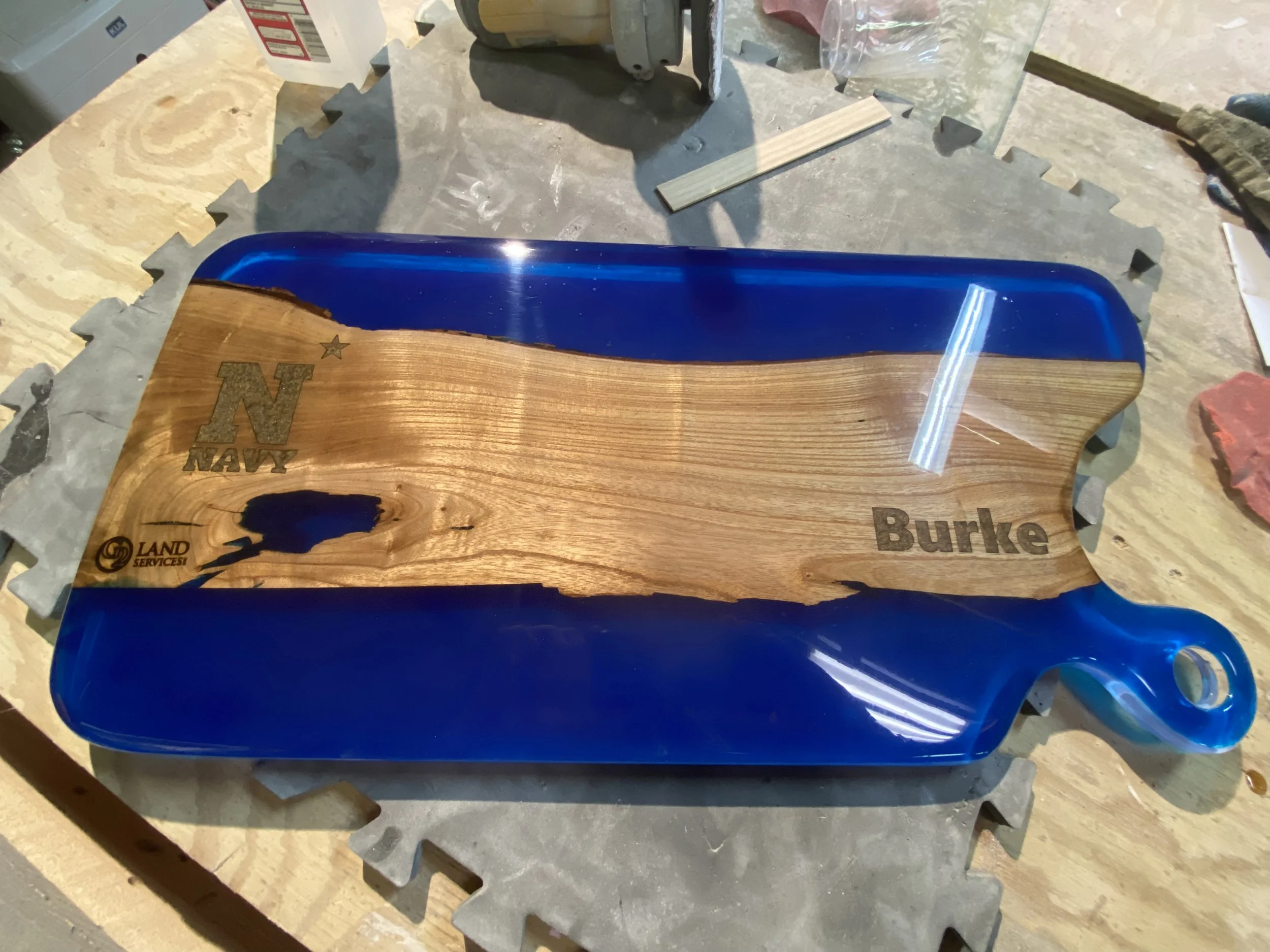 custom Navy blue epoxy chacuterie board