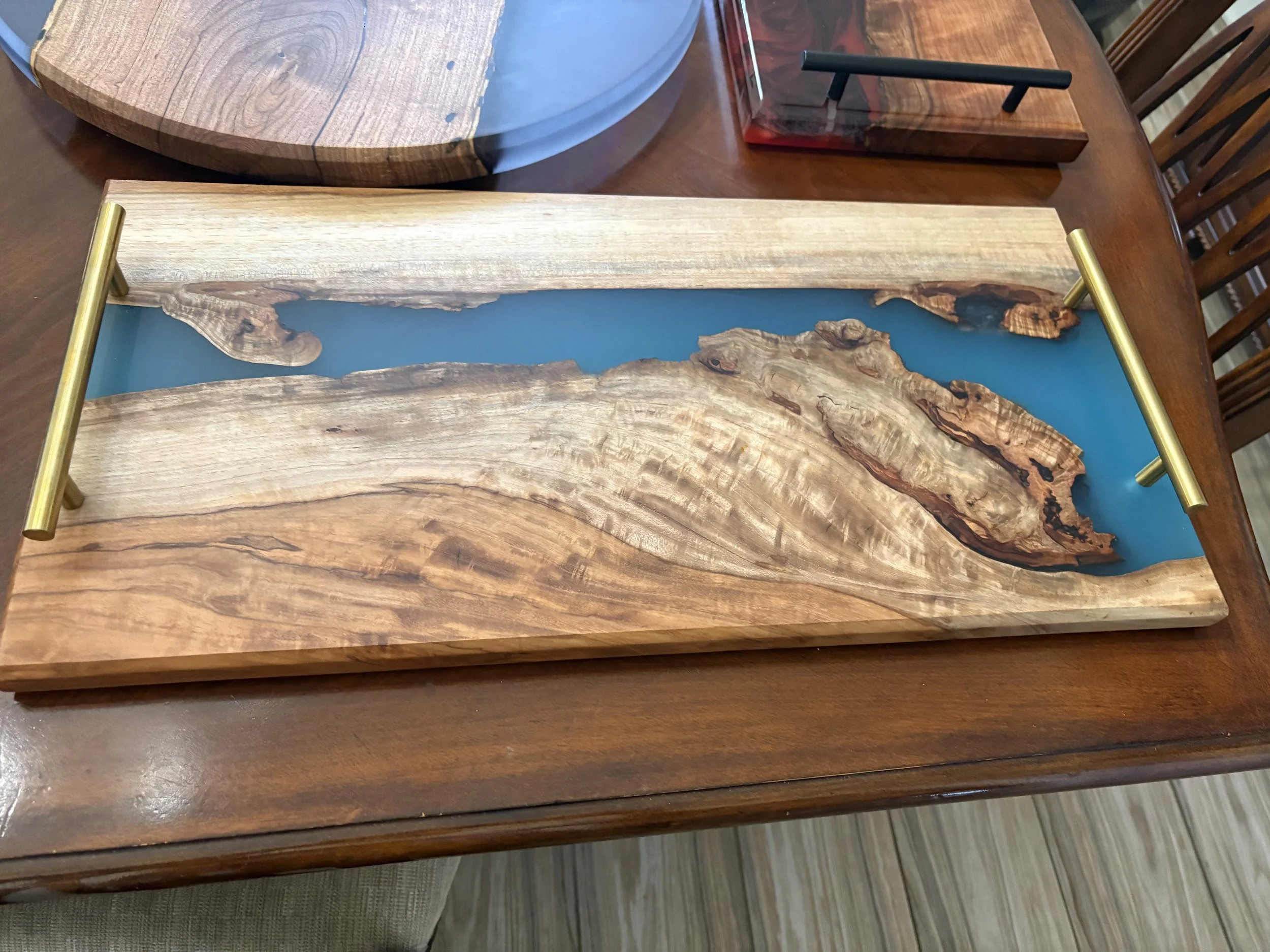 Pecan charcuterie board w/ blue epoxy