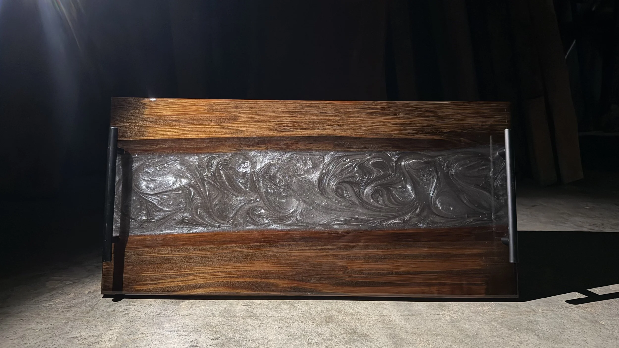sinker cypress charcuterie board with grey swirl epoxy.jpeg
