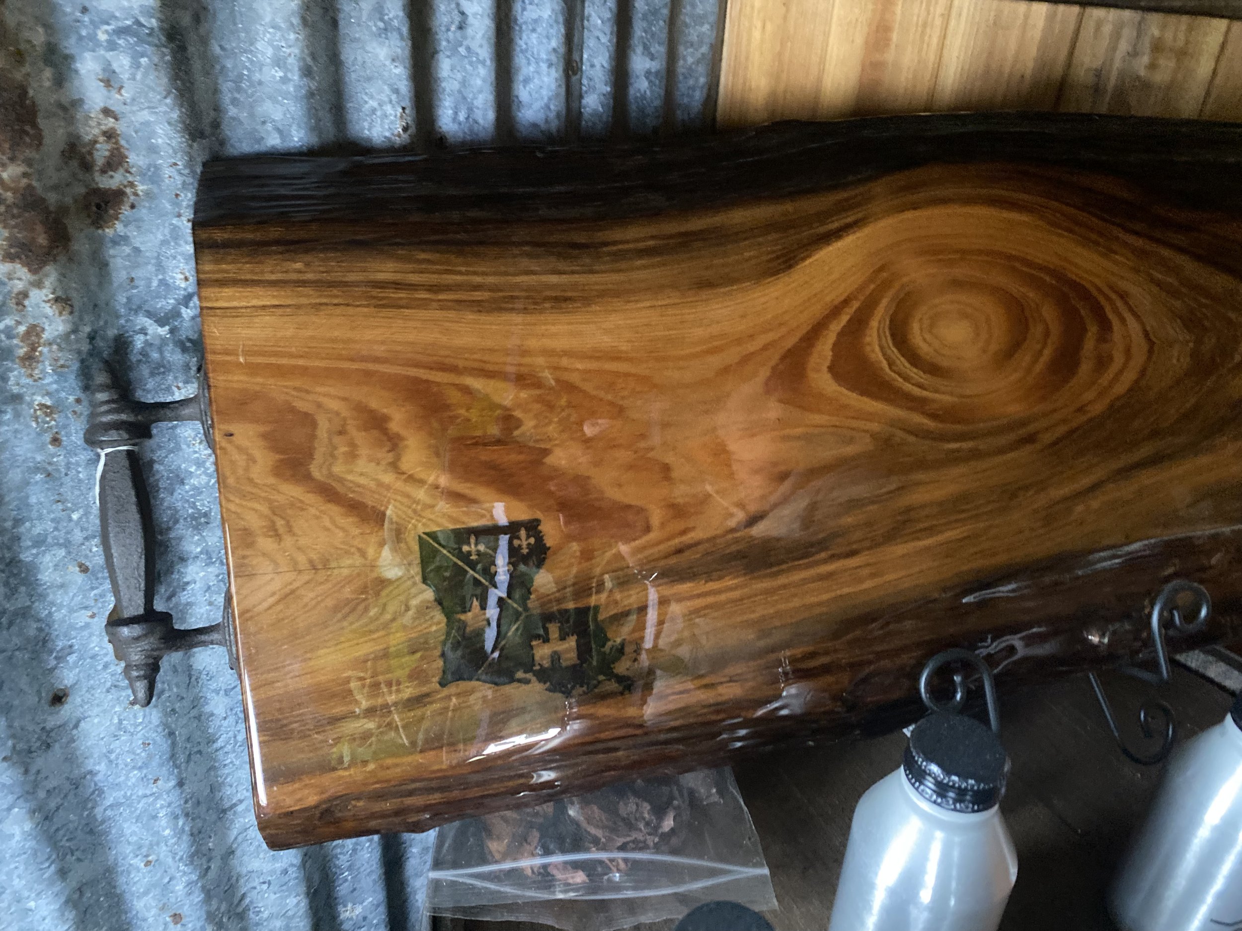 custom Sinker Cypress charcuterie board with LA flag