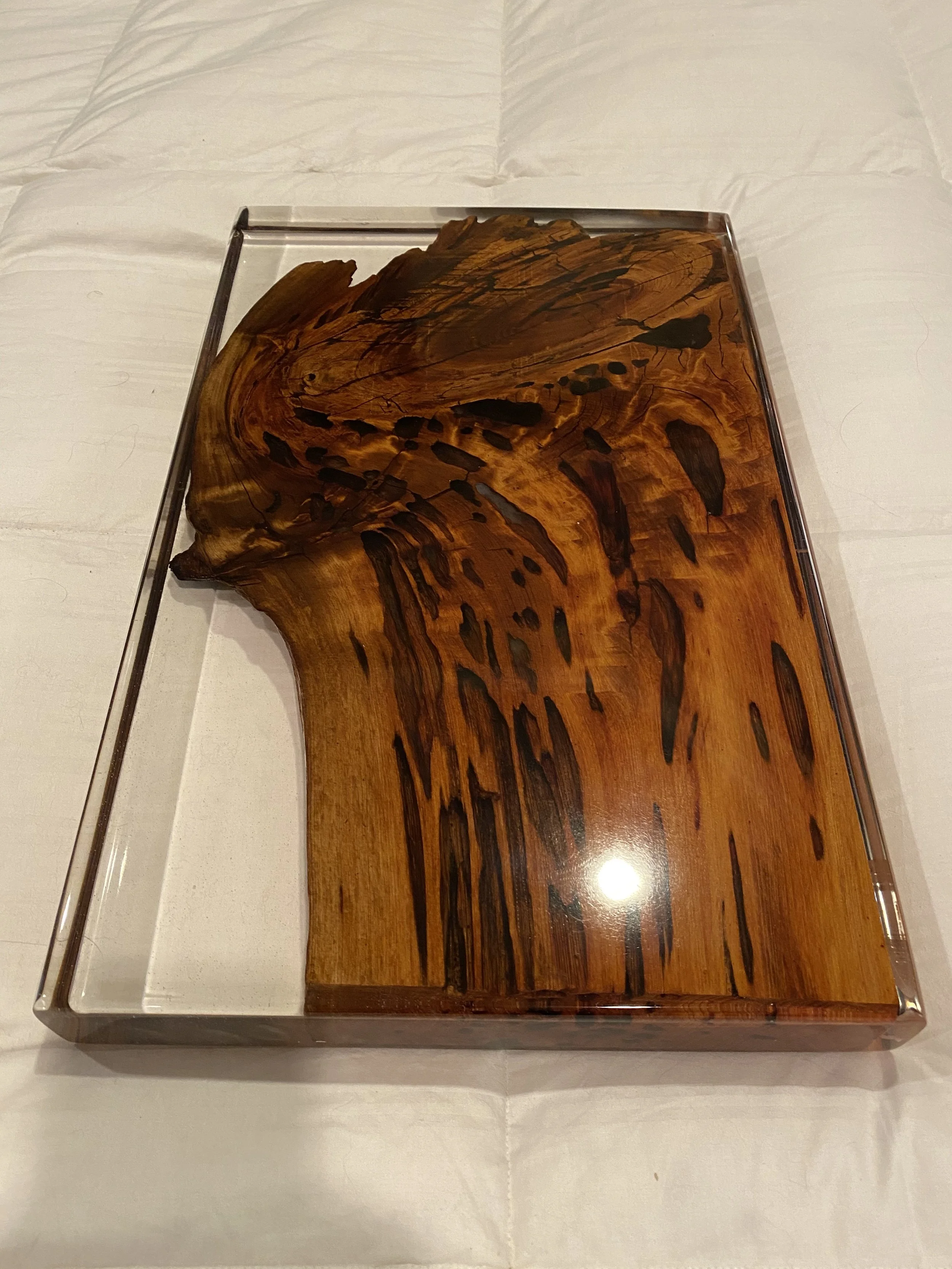 Pecky cypress with clear epoxy chacuterie board