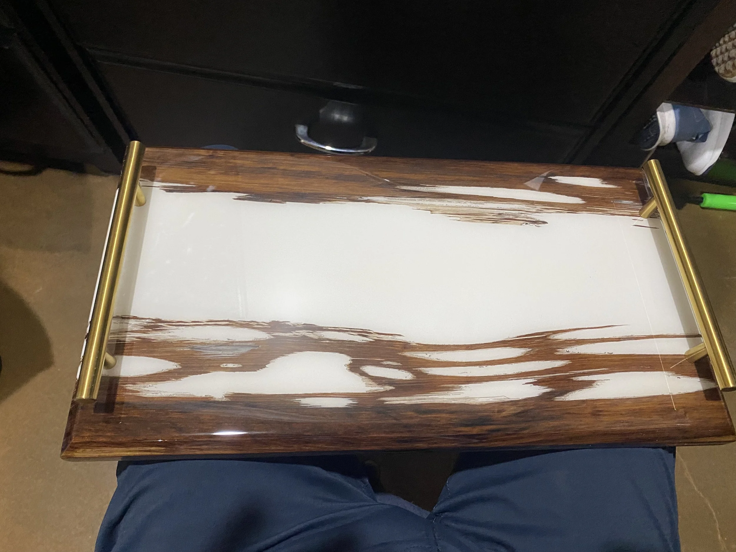 pecky cypress with white epoxy charcuterie board