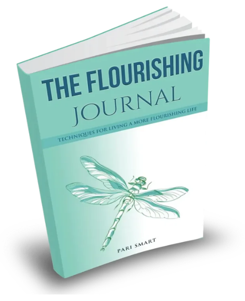 Cover of a book titled 'The Flourishing Journal' with a dragonfly illustration by Pari Smart.