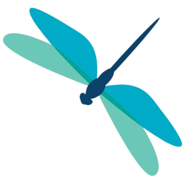 A dragonfly shape featuring light blue and teal wings.