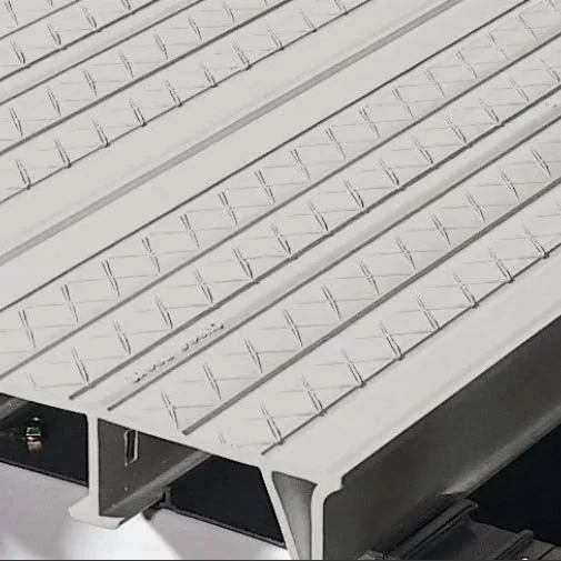 Close-up of a metallic rooftop with parallel ridges.