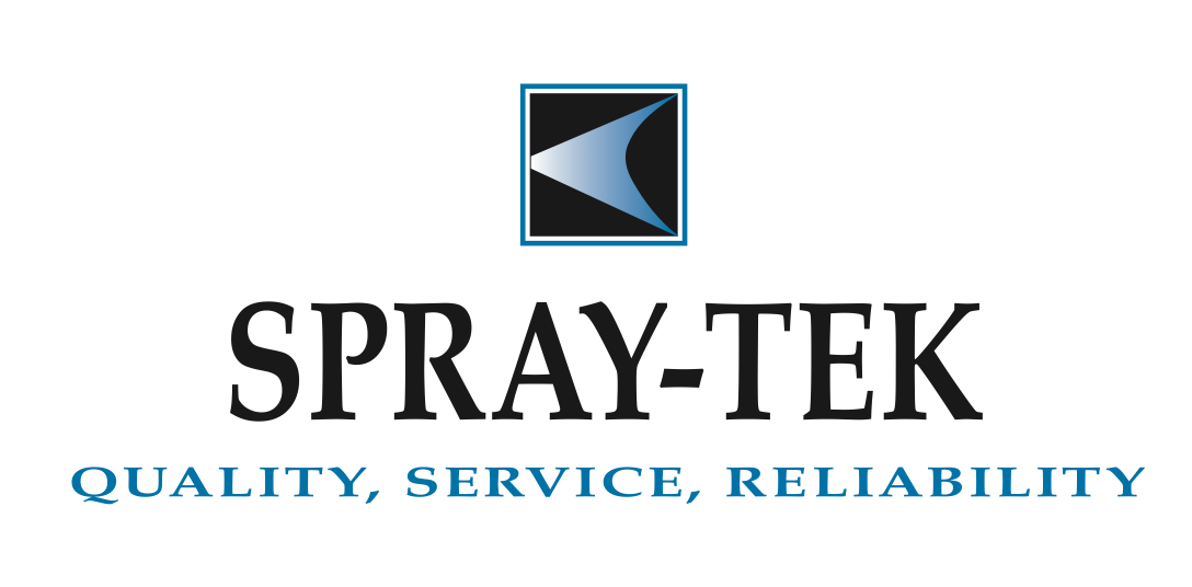 Spray-Tek logo with a black, blue, and white abstract symbol and the text 'SPRAY-TEK' above the slogan 'Quality, Service, Reliability'.