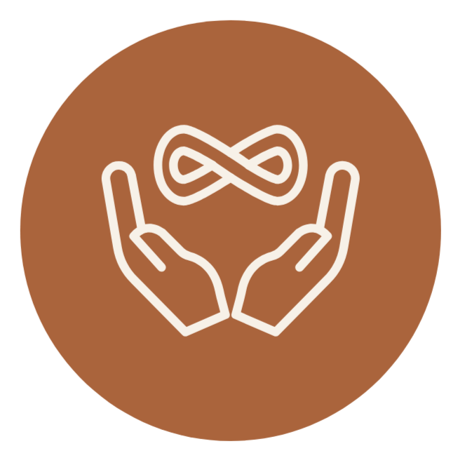 Illustration de deux mains tenant un symbole de l'infini, sur un fond marron.