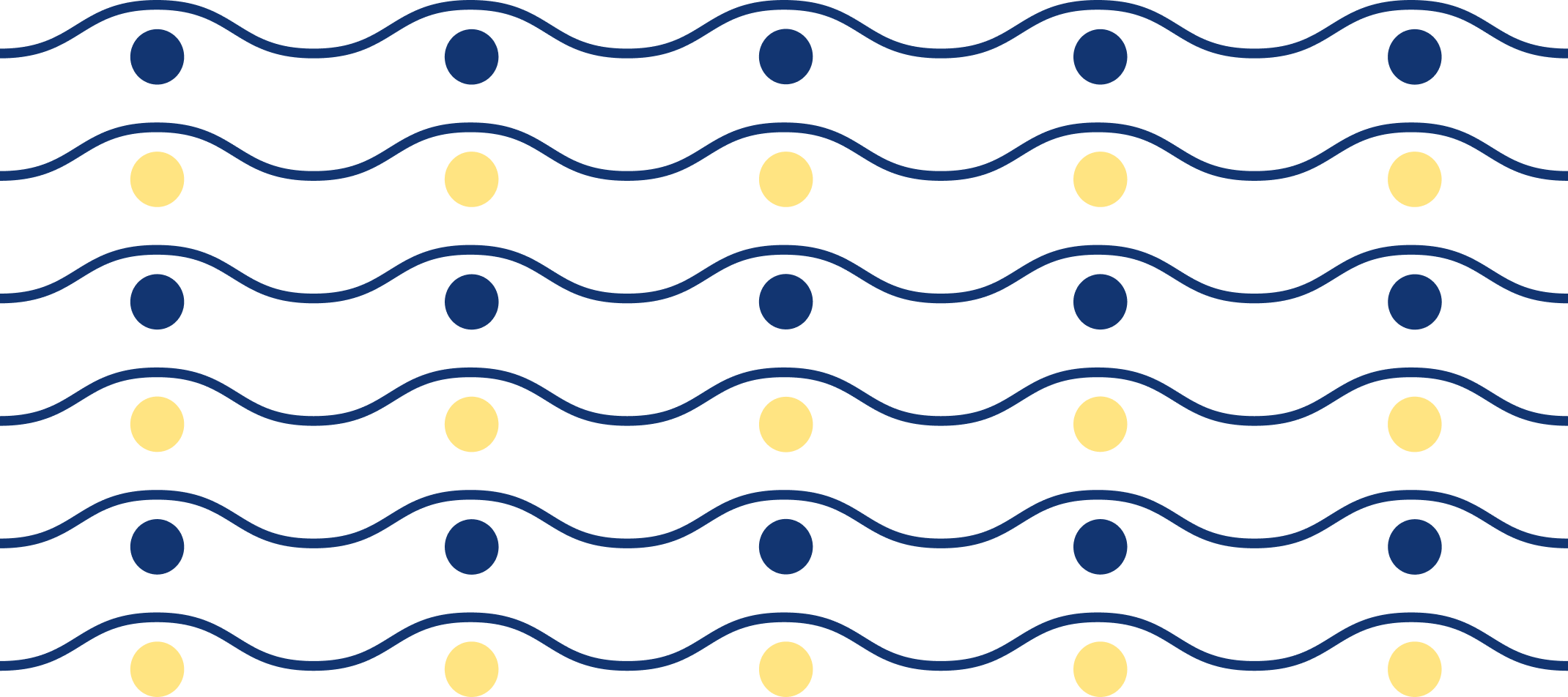 Illustration of waves - wavy dark blue lines with navy and yellow dots arranged in rows.