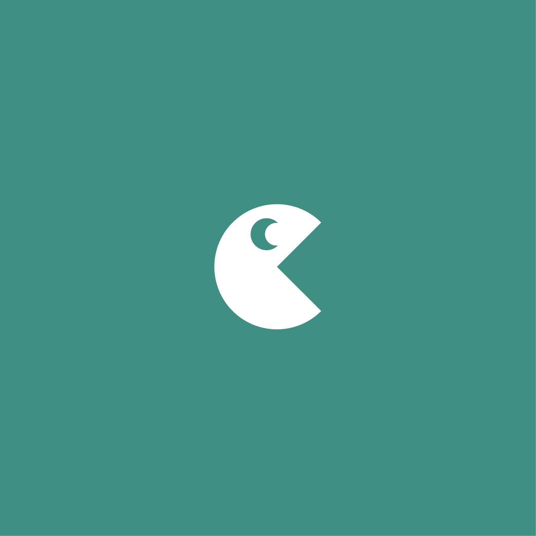 A white cartoonish whale with a large eye, a curved tail, and a small spout of water at the top, set against a teal background.