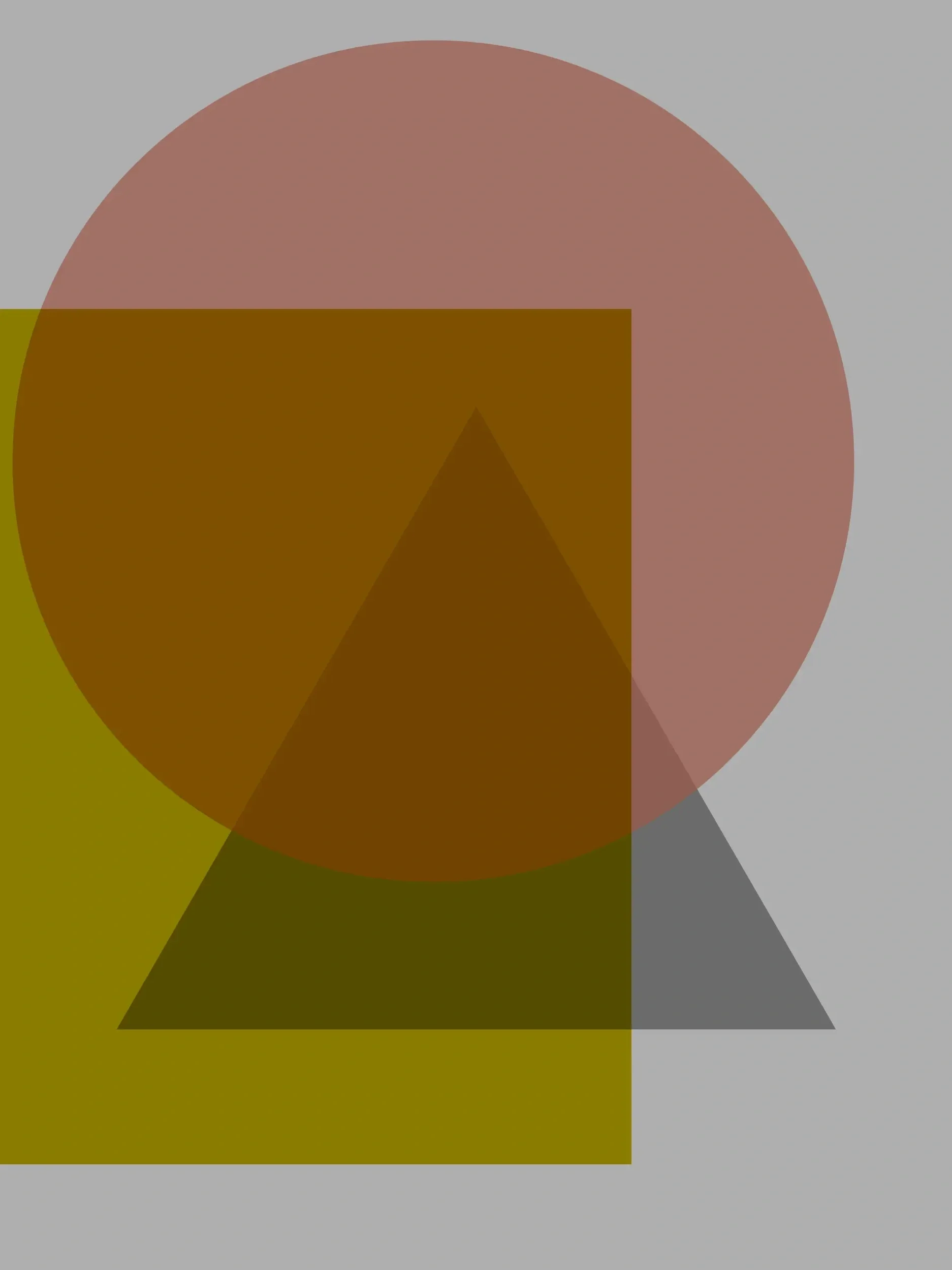 Abstract geometric shapes with a large pink circle, a gray background, and overlapping olive green and brown squares and triangles.