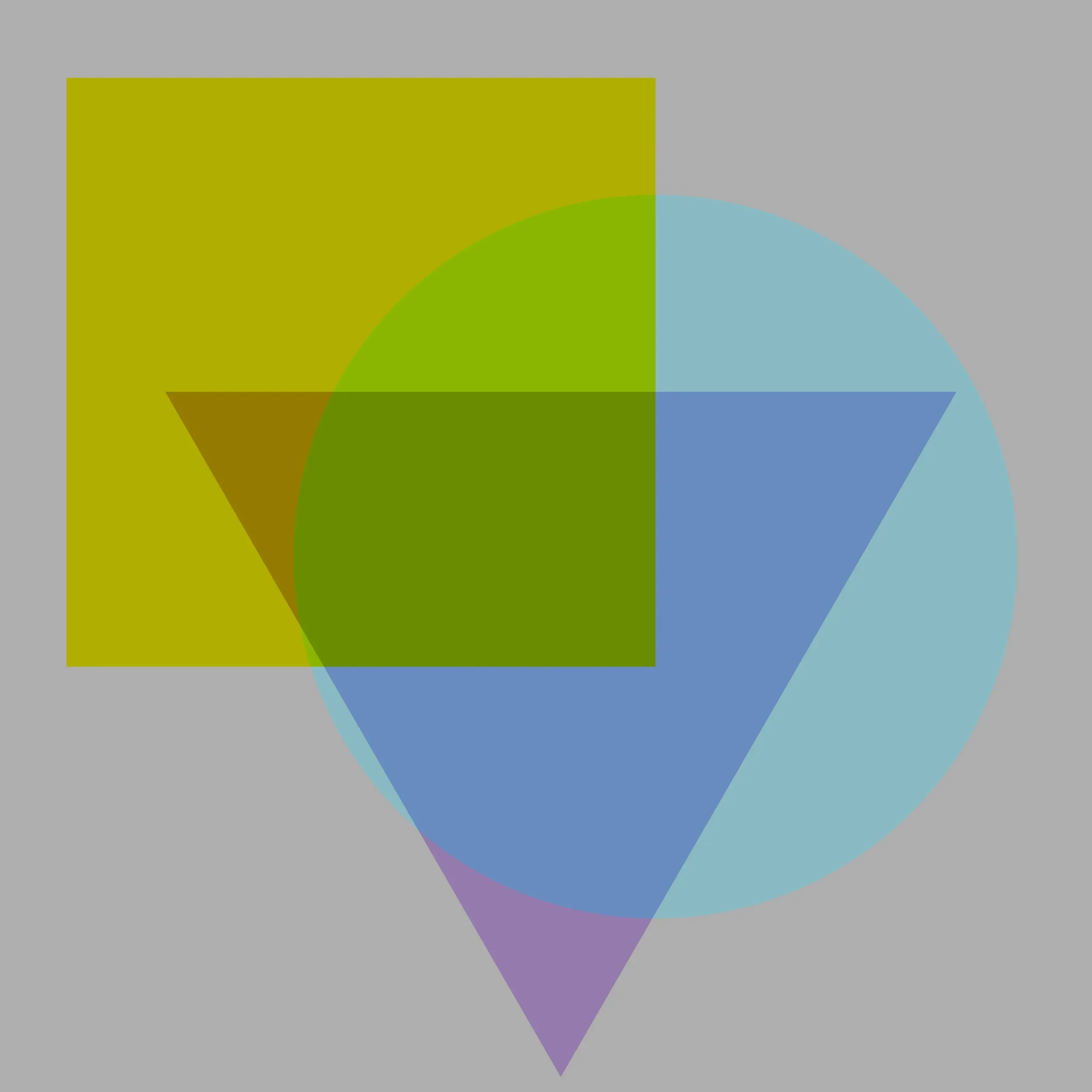A 3D geometric abstract shape with multiple colored facets, including purple, blue, light blue, green, yellow, brown, purple, and black, on a gray background.