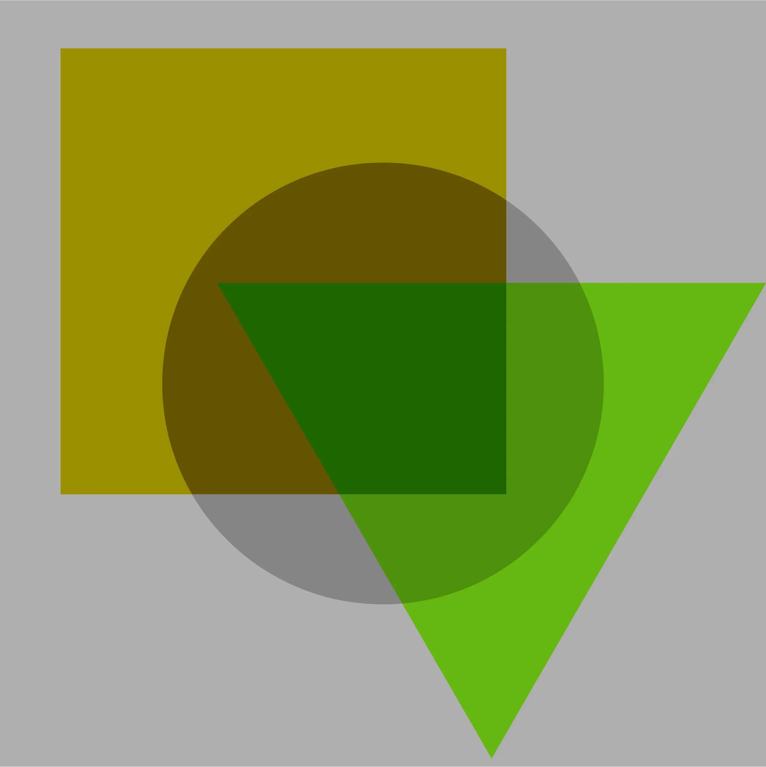 Abstract geometric design with a gray background, featuring overlapping shapes in shades of green, brown, yellow, and gray.