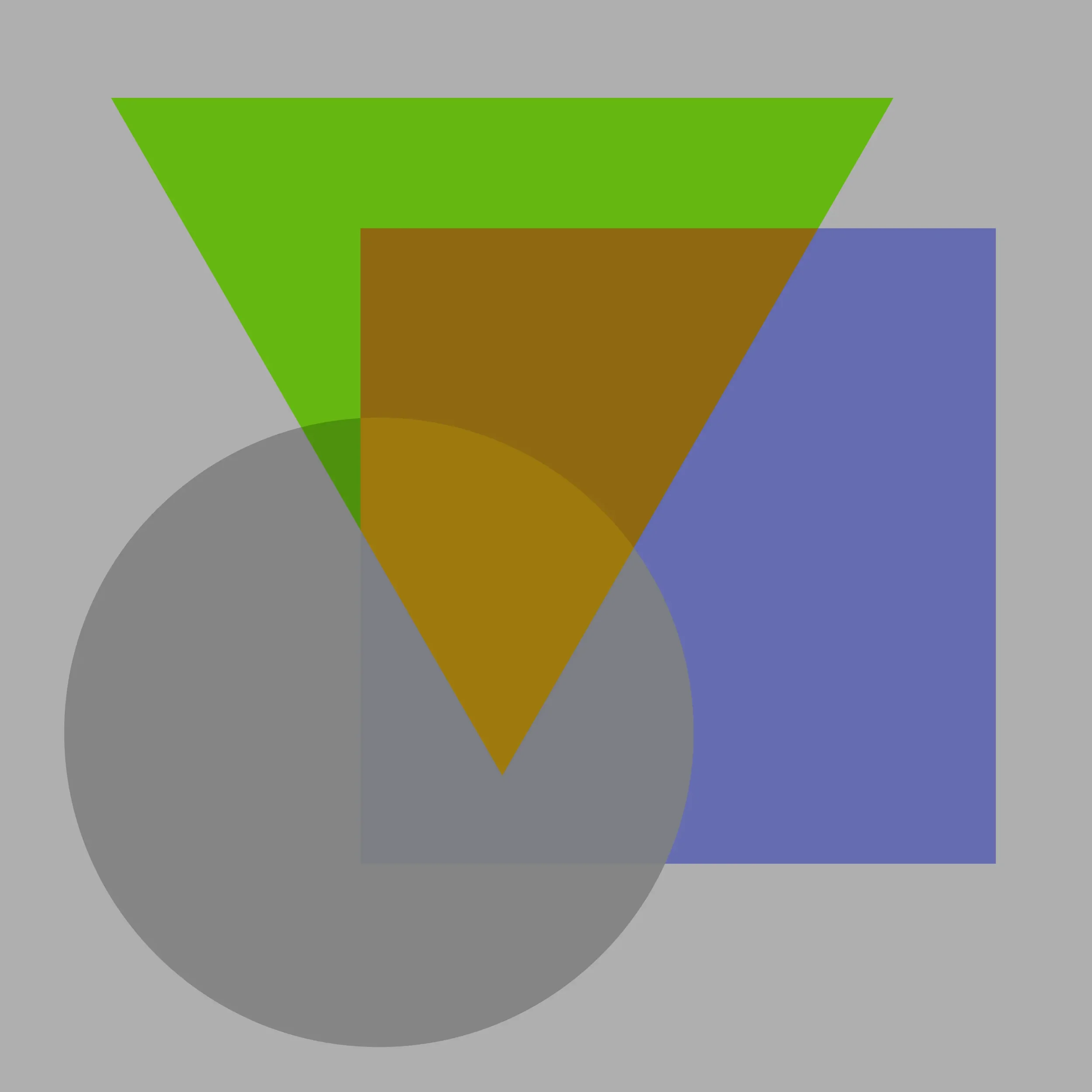 An abstract geometric design with a large inverted triangle in bright green, brown, and blue colors, against a gray background.